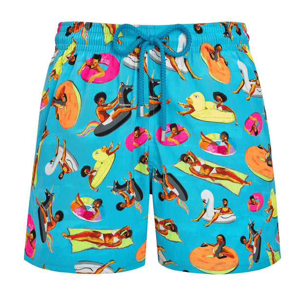 Men Stretch Short Swim Trunks - Vilebrequin x Derrick Adams