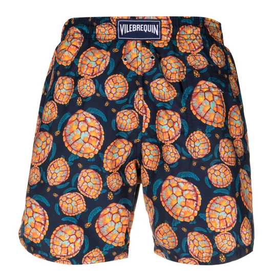 Badeshorts mit Schildkröten-Print orange-blau